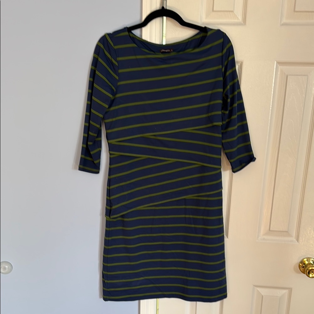 JMcLaughlin blue and Green, layered Striped Dress M